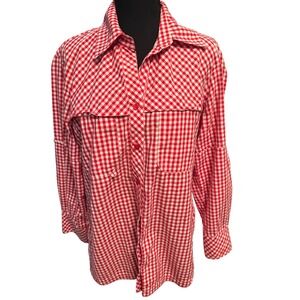 Finley Womens Red White Gingham Vented Back Button Down Shirt Small Made in USA